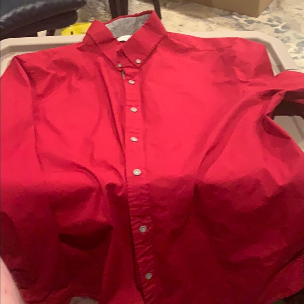 Red Dress shirt with black plaid buttons
